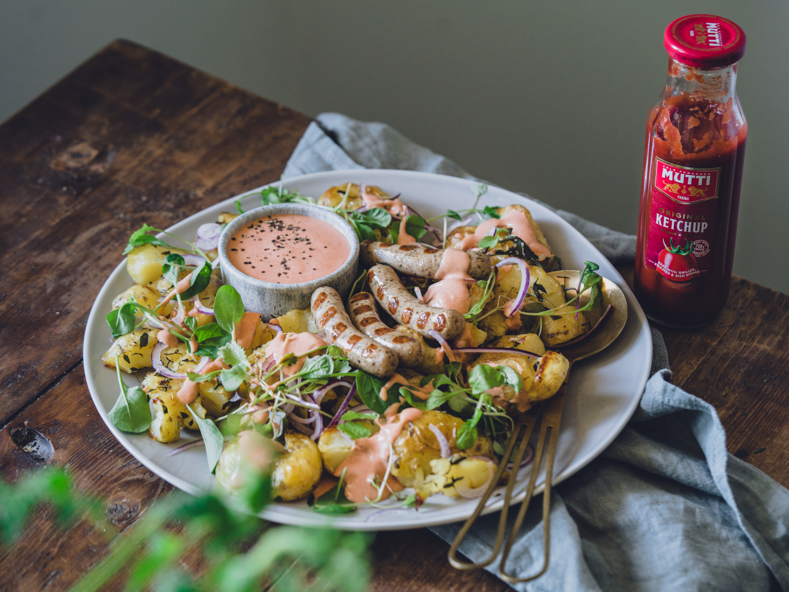 Smashed kartofler og 3-i-én-sauce