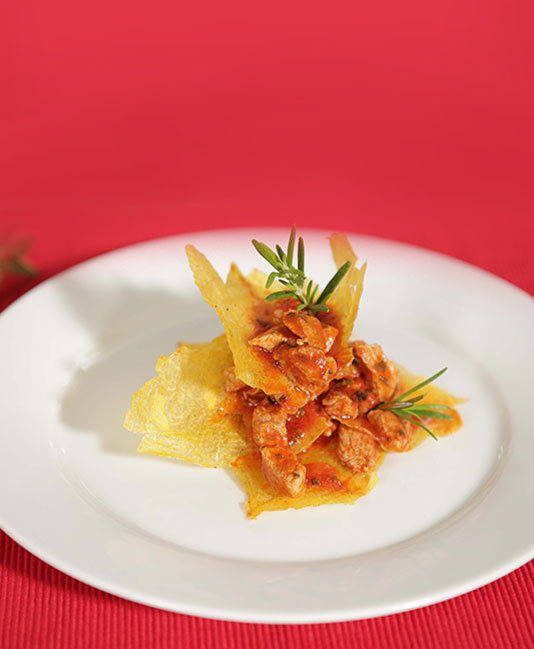 Polenta i ugn med kalvkött i tärningar Polenta i ugn med kalvkött i tärningar
