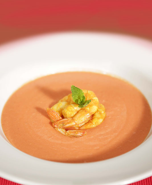 Tomatsås Aurora med curry-räkor Tomatsås Aurora med curry-räkor