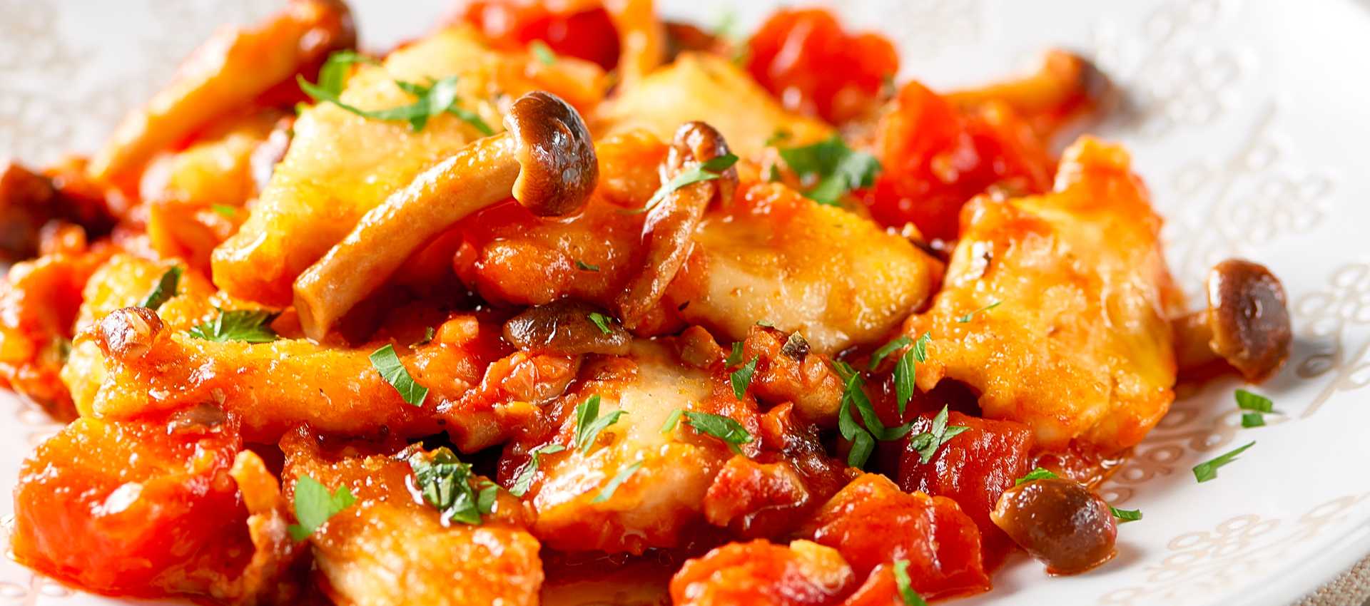 Hühnchentopf mit tomaten und hallimasche