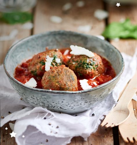 Boulettes d’épinards à la sauce tomate cerise Boulettes d’épinards à la sauce tomate cerise