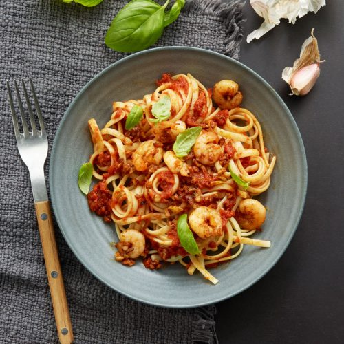 Linguine aux crevettes et sauce tomate Linguine aux crevettes et sauce tomate