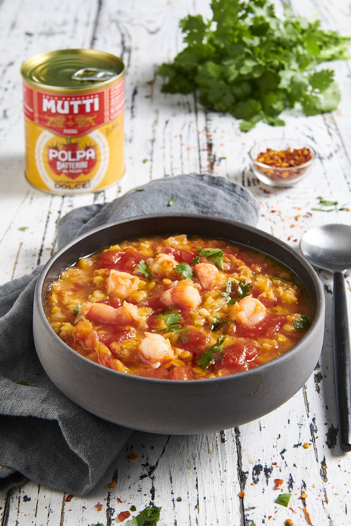 Soupe de céréales, palourdes et crevettes