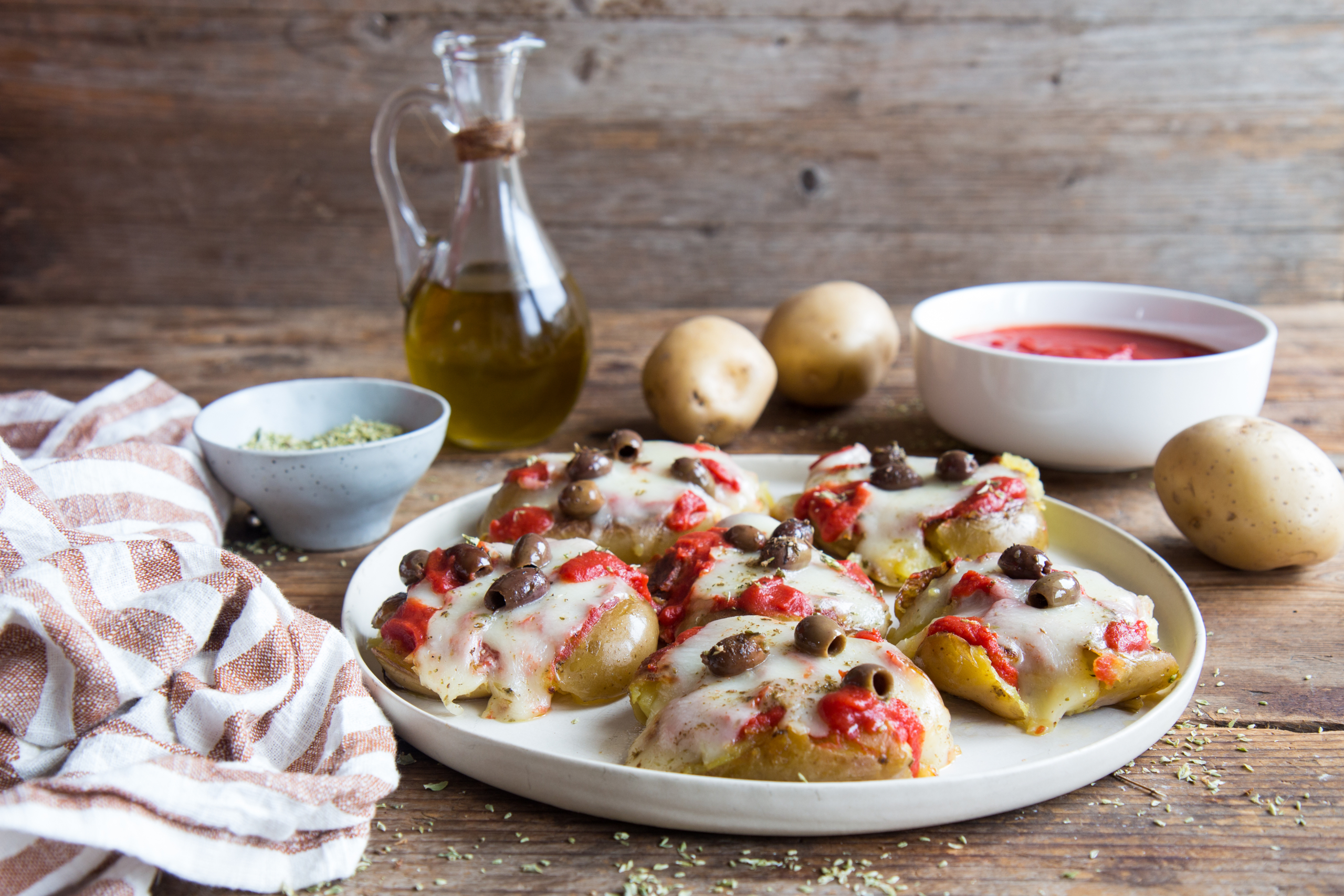 Smashed potatoes pizzas