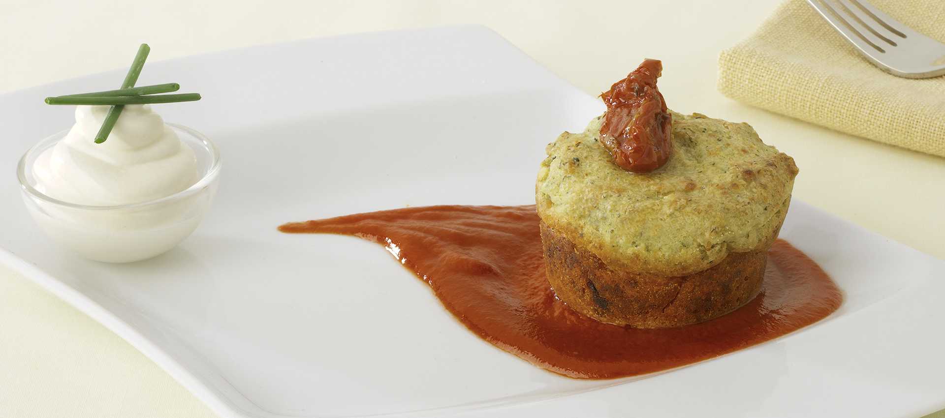 Broccoli flan with double concentrated tomato paste