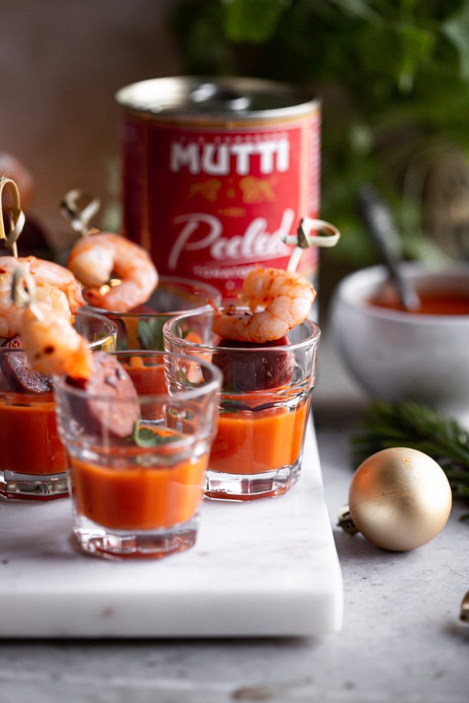 King Prawn chorizo and tomato bisque canapés King Prawn chorizo and tomato bisque canapés
