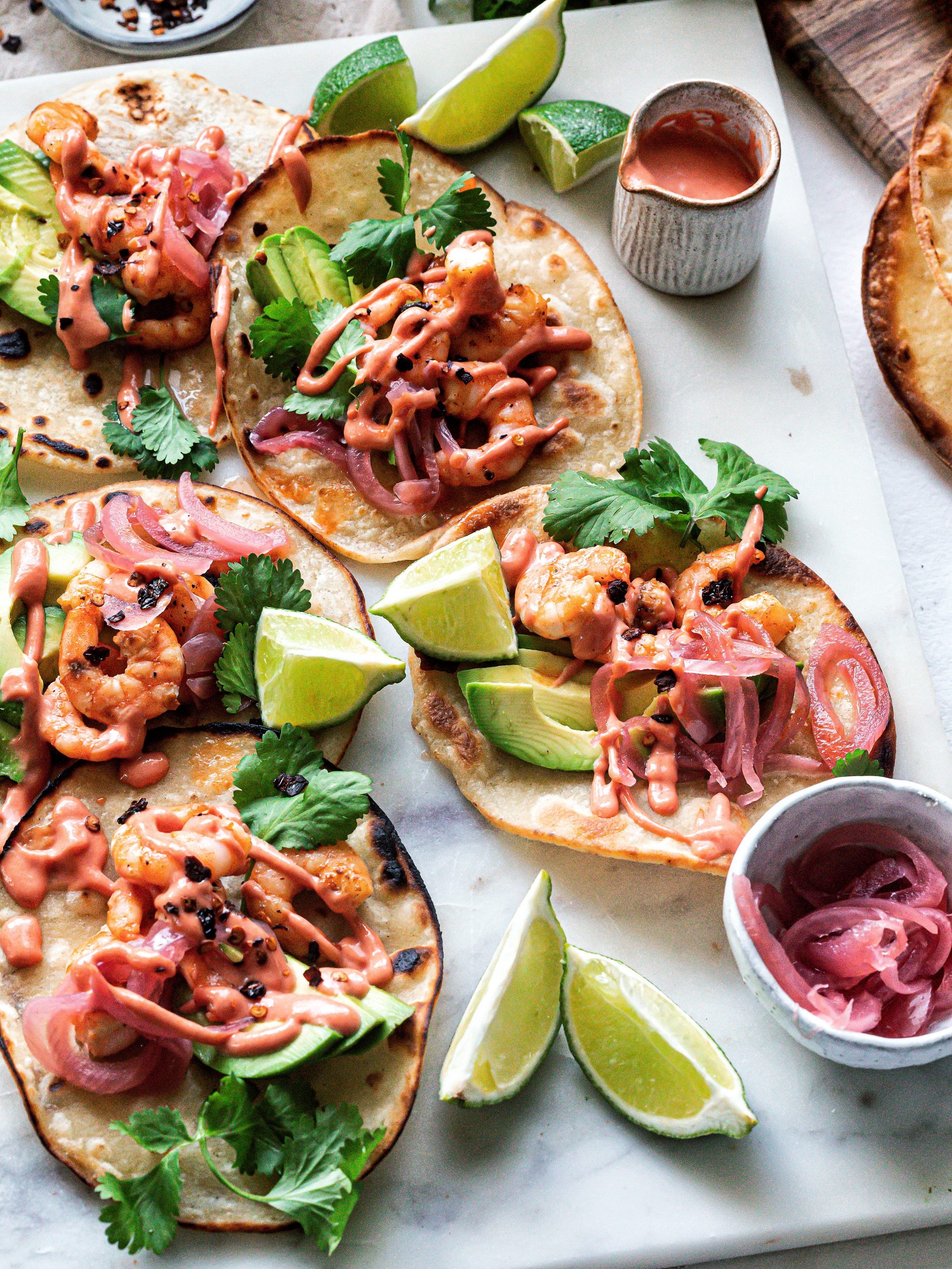 Prawn Tostadas with a marie rose drizzle
