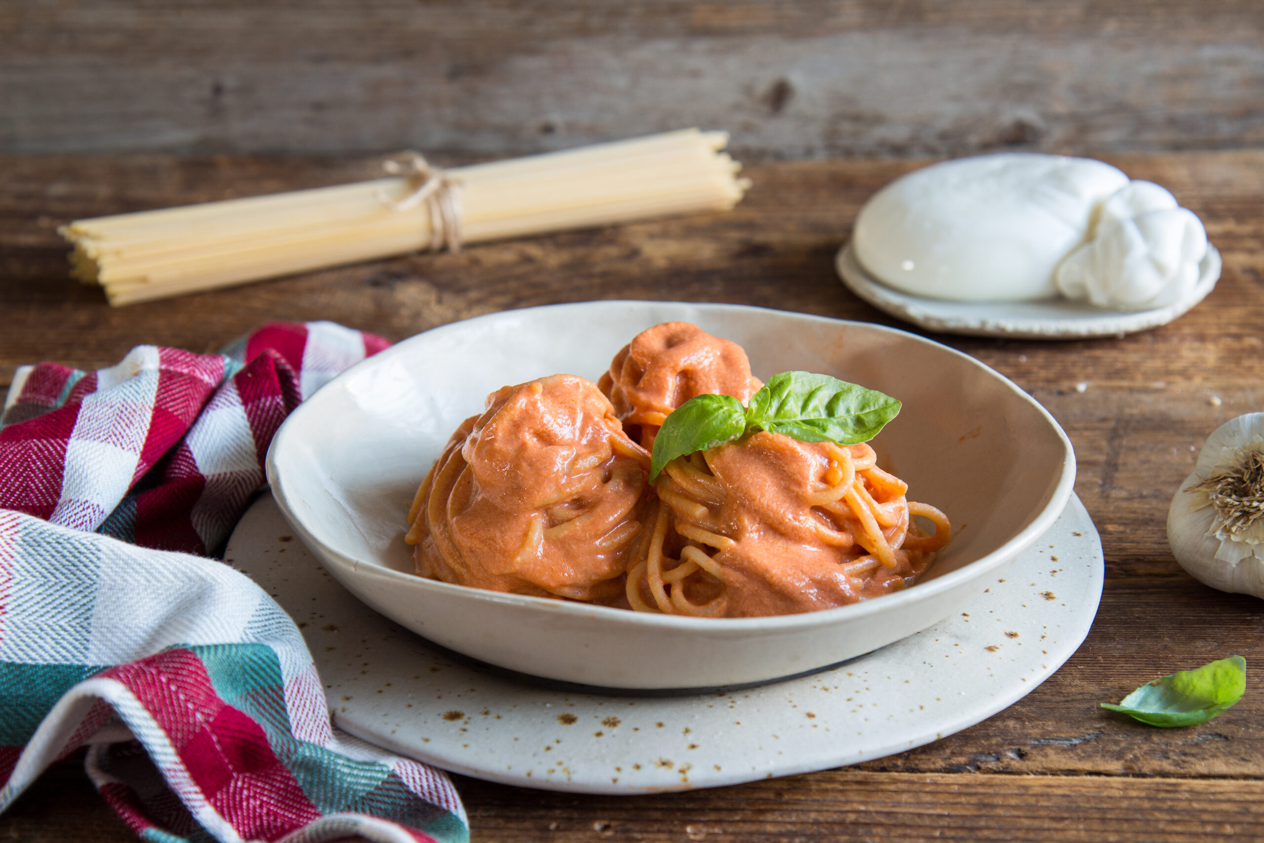 Spaghetti with tomato burrata sauce