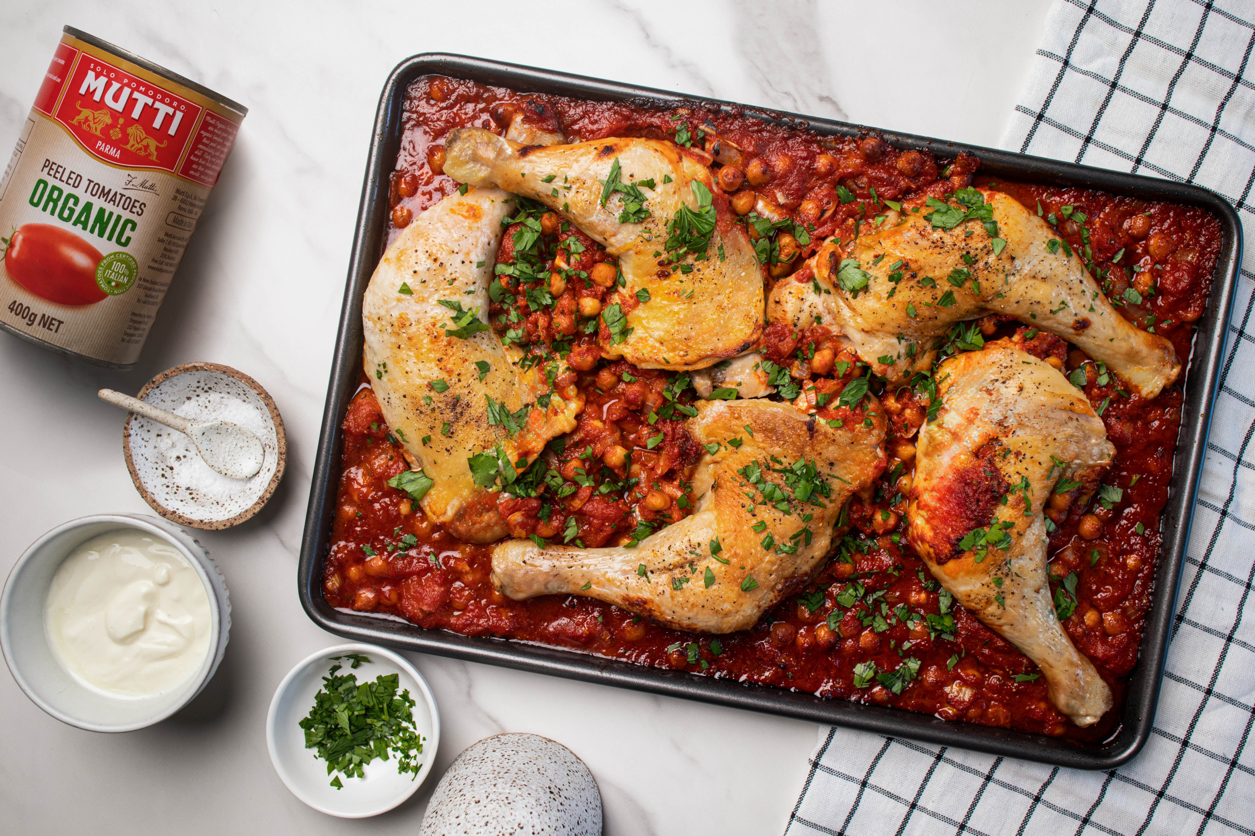 One Pan Chicken and Chickpeas with Tomatoes