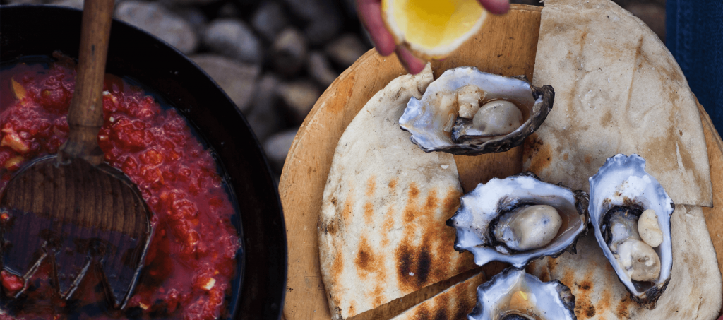 Oysters and Mutti Polpa on Chapa Bread Oysters and Mutti Polpa on Chapa Bread