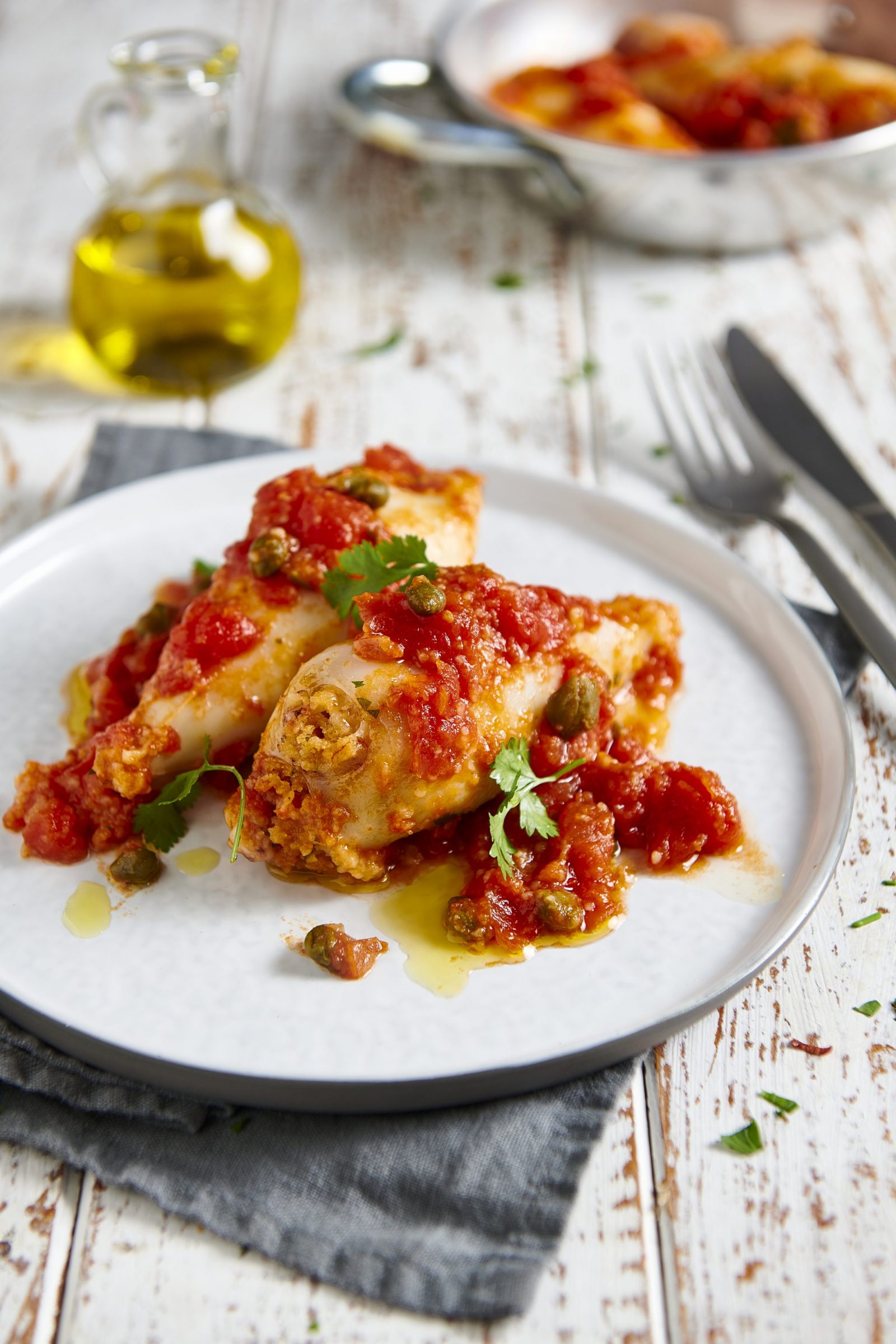 Calamari ripieni al pomodoro con polpa datterini